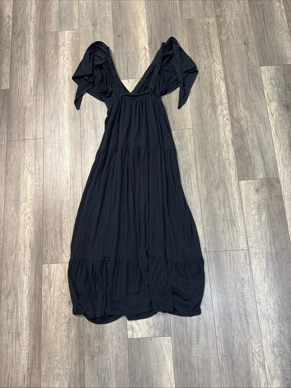 Free People Navy Plunging V-Neck Maxi Dress